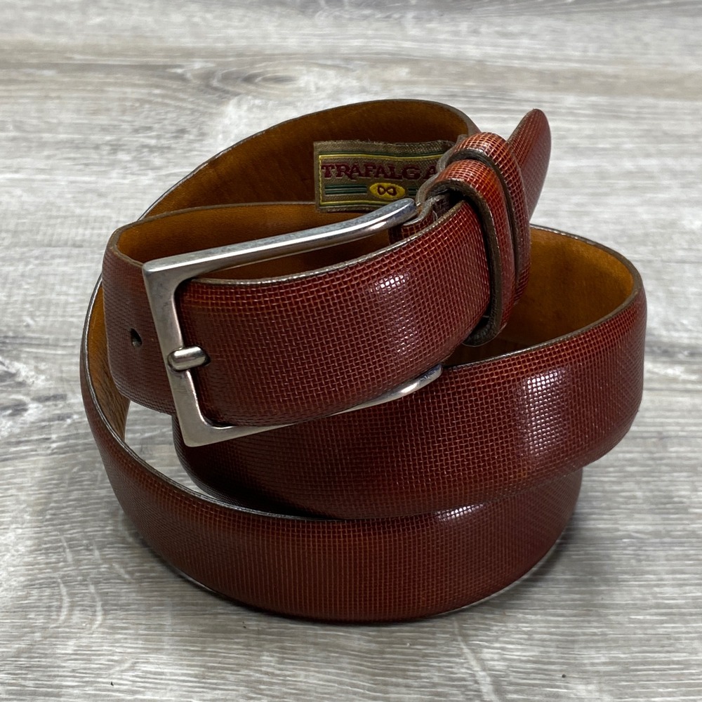 Trafalgar Belt Mens 34 Brown Box Weave Calf Leather Dress Formal Handmade